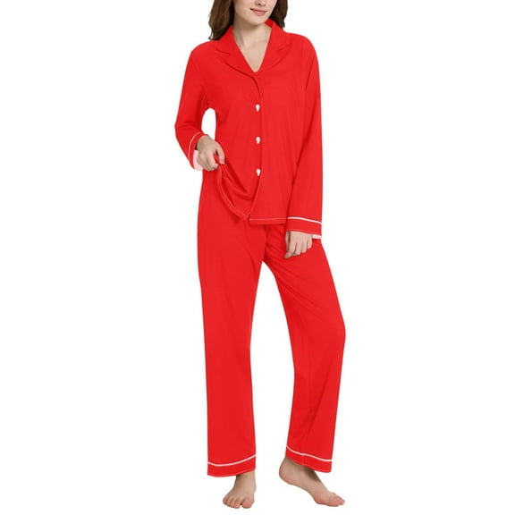 joogoo Red Pajamas Set for Women Long Sleeve Pjs Loungewear L
