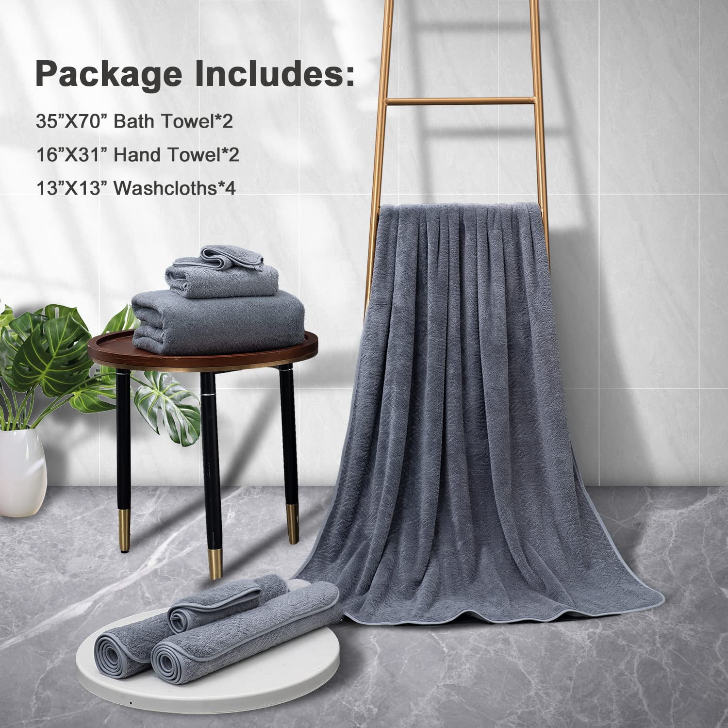 Smuge 8 Piece Oversized Bath Sheet Towels, 2 Large Bath Towels, 2 Hand Towels, 4 Washcloths, 600 GSM Ultra Soft Large Bath Towel Set Cozy Quick Dry Bathroom Towels Hotel Luxurious Towels (Dark Gray)