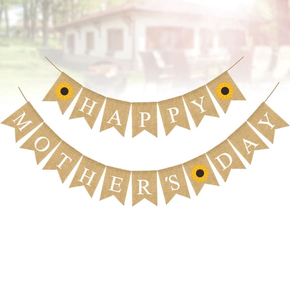 Mobutofu Mother'S Day Decorations 1Set Golden Linen Rectangle Banner For Indoor And Outdoor Use