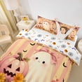 thumbnail image 2 of Homewish Fall Bow Ghost Pumpkin Duvet Cover Queen for Girls, Peach Striped Maple Daisy Queen Bedding, Halloween Reversible, 3pcs, 1 Duvet Cover and 2 Pillowcases, 2 of 6
