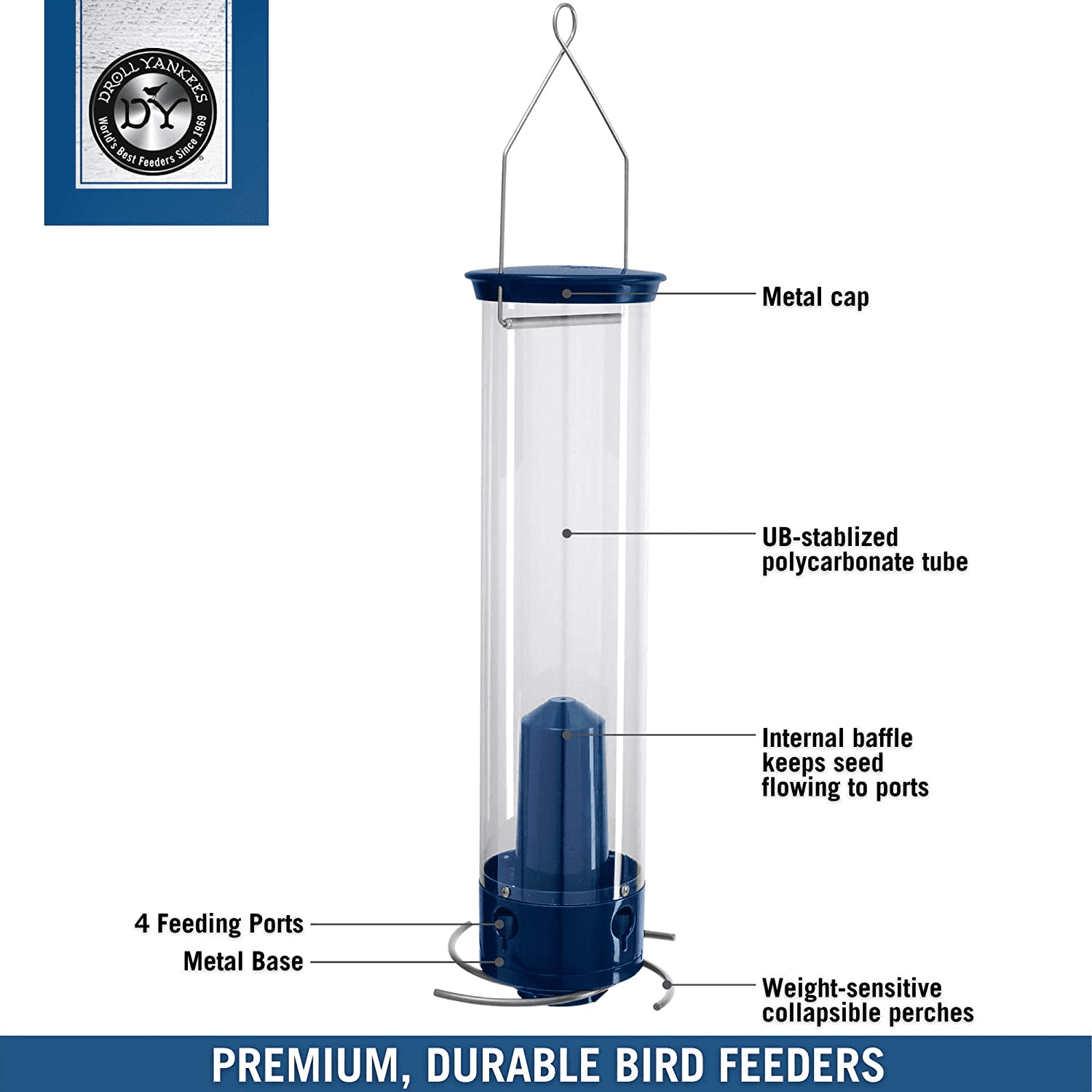 Droll Yankees Whipper Squirrel Proof Bird Feeder with Collapsible Perches 5 Lb S
