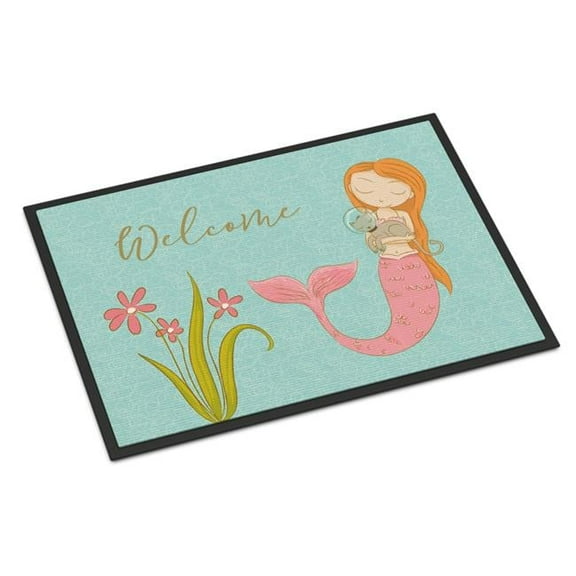 Carolines Treasures  Mermaid with Cat Welcome Indoor or Outdoor Mat - 18 x 27 in.