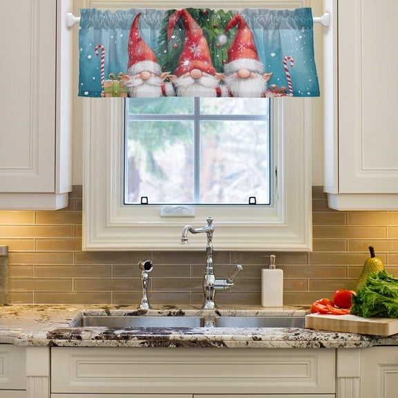 Gnomes Christmas Trees Curtain Valances Farmhouse Design Window Treatment Decor Blackout Rod Pocket for Windows Living Room Kitchen 54" x 18"