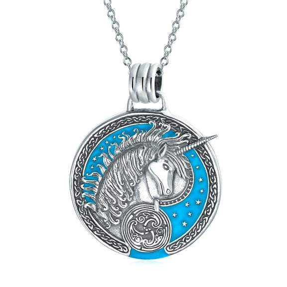 Bling Jewelry Womens Unisex Pegasus Medallion Celestial Blue Pendant Necklace in Sterling Silver
