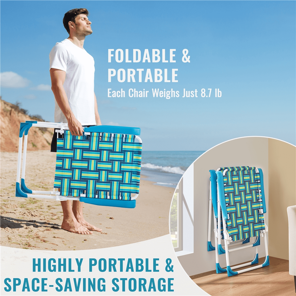 Renwick Patio Portable Webbed Folding Chairs for Garden and Poolside, Set of 2, Green