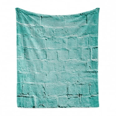 Mint Soft Flannel Fleece Throw Blanket, Brick Old Wall Background in Vibrant Tones Architecture Urban Building Picture, Cozy Plush for Indoor and Outdoor Use, 50" x 60", Turquoise, by Ambesonne
