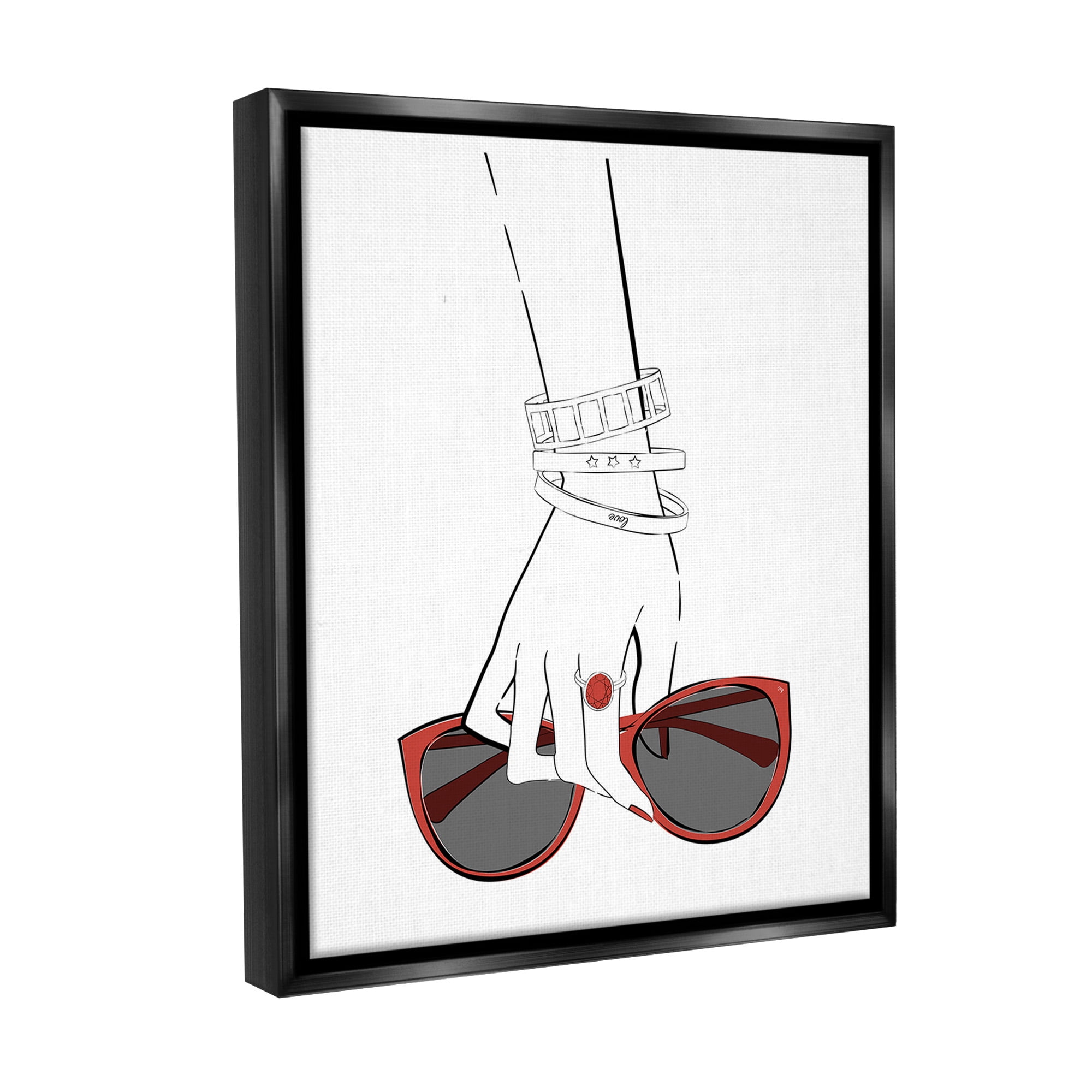 Stupell Industries Minimal Hand with Jewelry Beauty & Fashion Painting Black Floater Framed Canvas Art Print Wall Art, 17 x 21