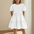 thumbnail image 2 of KAUOD Girls Puff Short Sleeve Summer Dress Crew Neck Pleated Swing Casual Dresses Kids Girls Solid Knee Length Ruffles Skirts, 2 of 5