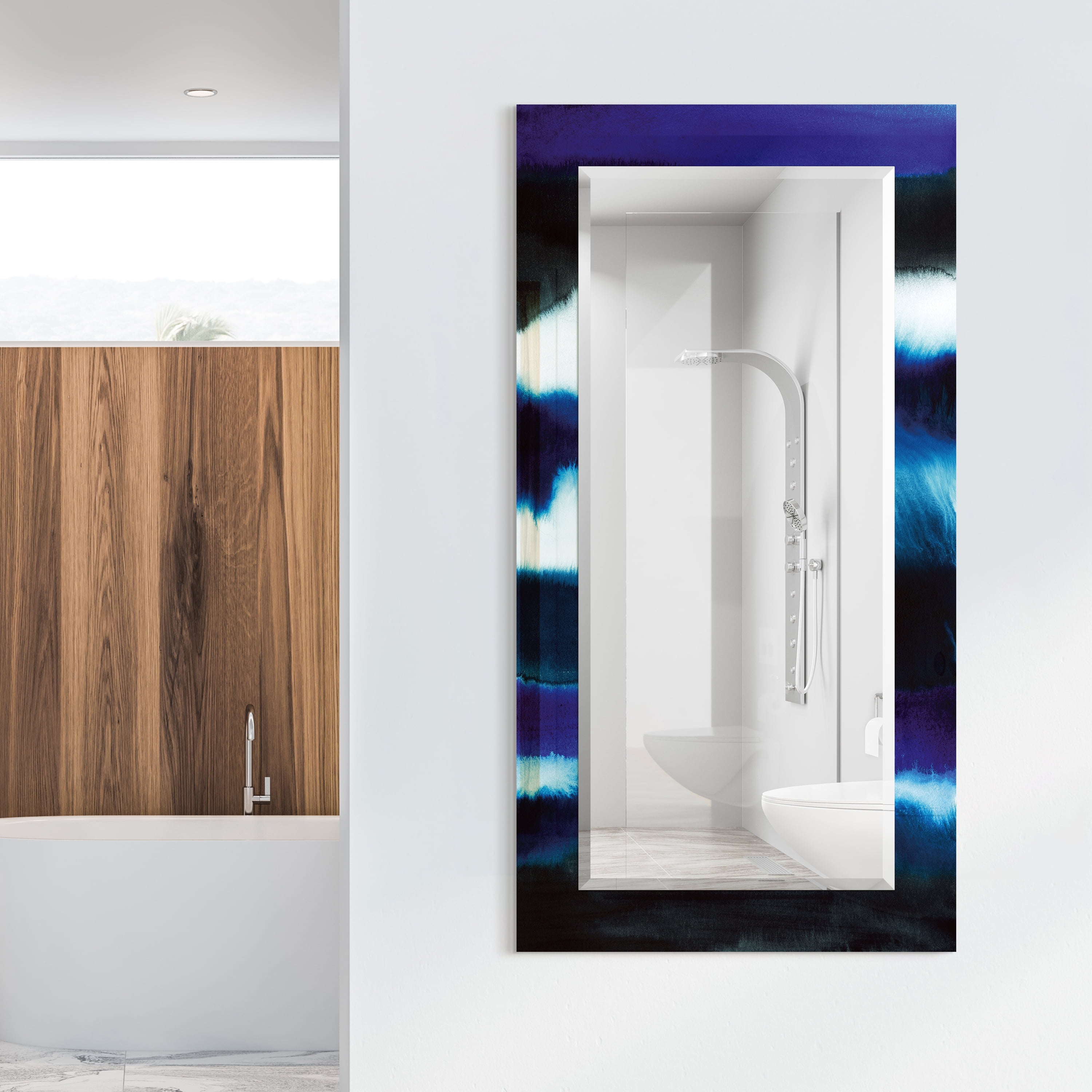 Empire Art Direct Run Off Rectangular Beveled Mirror on Free Floating Printed Tempered Art Glass - Clear - 54" x 28"