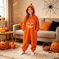 thumbnail image 2 of jiaxiM Hooded Onesie, One Piece Pajama, Halloween Home Wear, Smiling Pumpkin Print Jumpsuit, Loose Plush Daily Sleep Outfit, 2 of 5