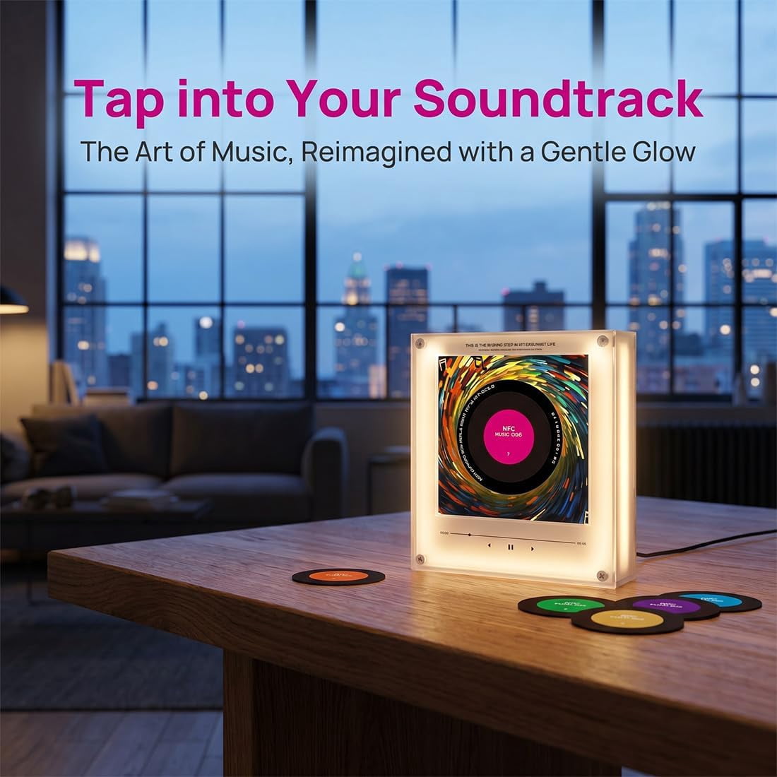 Fridge Magnet Music Player, NFC Programmable Magnetic Music Box for Refrigerator, Vintage Vinyl Record Player Magnet Aesthetic Decor Gift with LED Lights (Rotation)