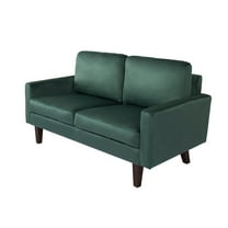Hybition Velvet Loveseat Modern Sofa with Wooden Legs-Green