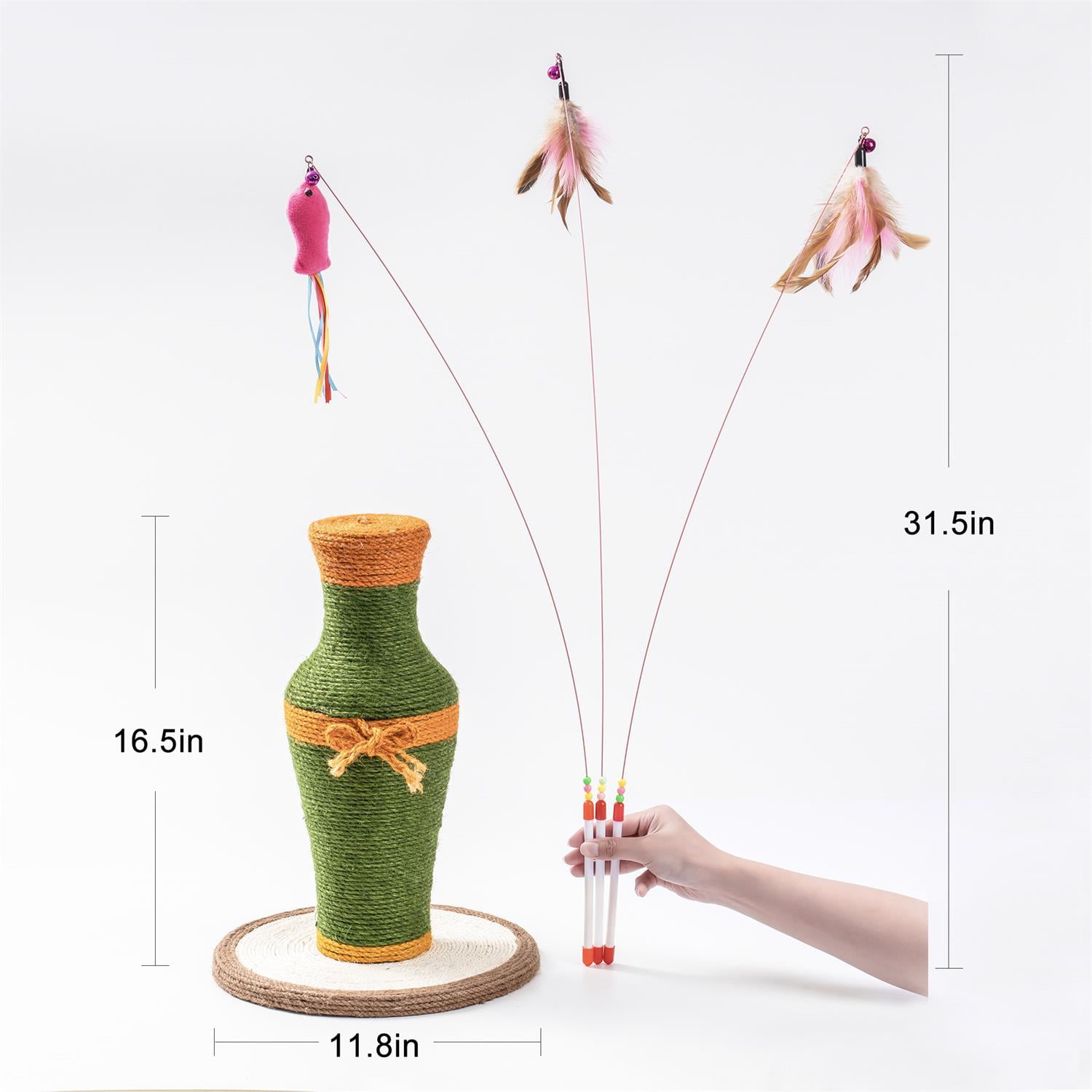 Pefilos 16" Tall Cat Scratching Post for Indoor Cats, Cat Toys Interactive Sisal Scratch Posts, Sisal Cat Teaser Wand Post, Sisal Cat Scratcher for Large Cats and Kittens, Green Pefilos 16" Tall Cat Scratching Post for Indoor Cats, Cat Toys Interactive Sisal Scratch Posts, Sisal Cat Teaser Wand Post, Sisal Cat Scratcher for Large Cats and Kittens, Green