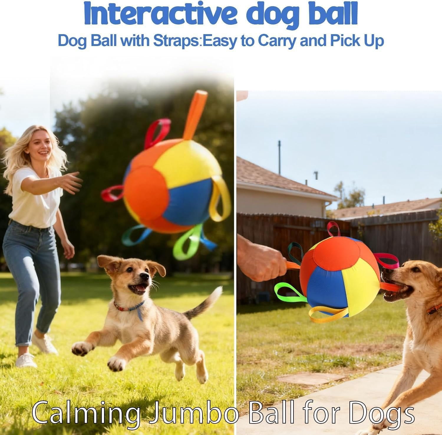 Double-Layer Tear Resistant Herding Ball for Dogs, Inflatable Calming Jumbo Dog Toy with Cover and Pump for Outdoor Exercise (1 Piece Blue)