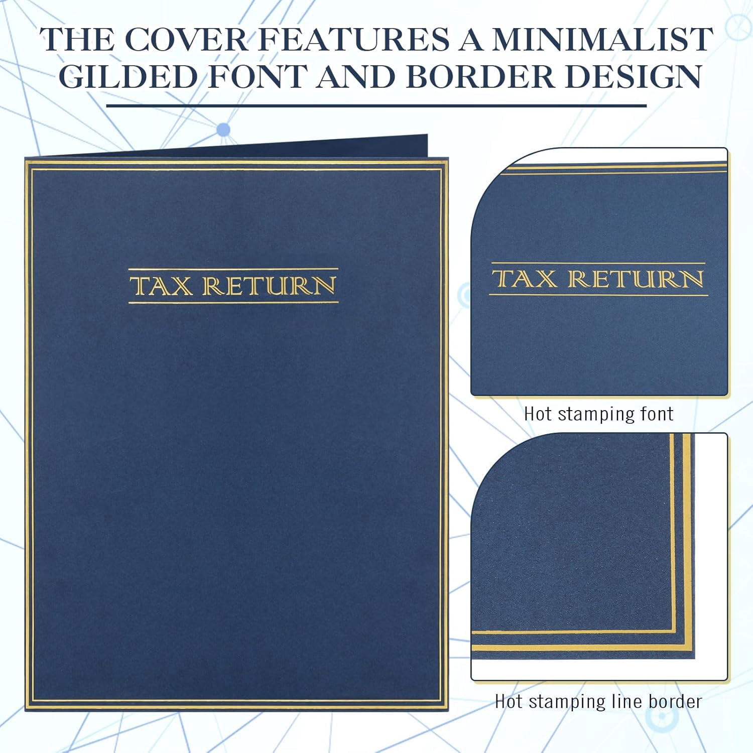 75 Pcs Two Pocket Folders Tax Return Folders Letter Size Dark Blue with Gold Label for Storing Personal Customer Tax Returns