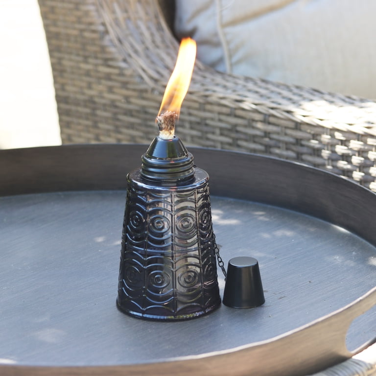 Set Of 3 Citronella Tabletop Torches - 16oz Glass Outdoor Patio Torches, Decorative Red