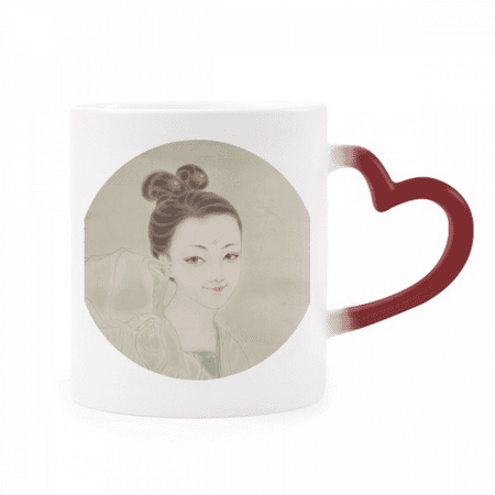 

Green Chinese Traditional Beauty Painting Heat Sensitive Mug Red Color Changing Stoneware Cup