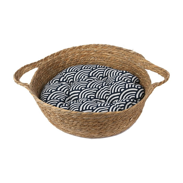 Cama redonda tejida para mascotas, almohadilla para casa de perro, cama para abrazar, sofá con asa de transporte, cómoda con cojín, cama para gatos Diámetro 47 cm Altura 15 cm Sunnimix peluche perros cama gato