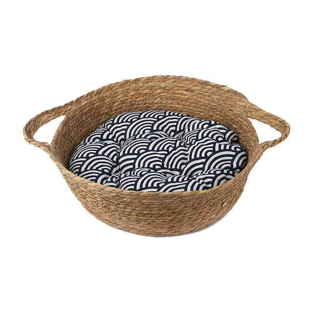 lionlar Maison pour Chien avec Poignée de Transport, Cabane Confortable, Canapé, Lit pour Chat Rond Tissé, Diamètre 40cm Hauteur 14cm