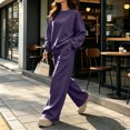 thumbnail image 4 of Women's Cute Sweat Sets Round Neck Sweatshirt and Pants Set, 2 Piece Sweat Suit with Pockets, Lounge Set for Fall Winter Purple 3Xl, 4 of 5