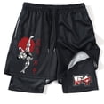 thumbnail image 1 of Pantalones cortos de gimnasio con estampado de Anime para hombre, 2 en 1, malla de secado rápido, culturismo, Fitness, correr, Verano, 1 of 5