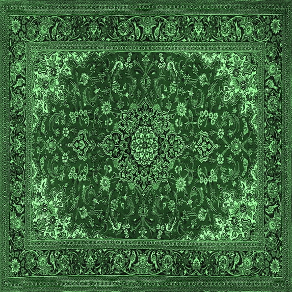 Ahgly Company Indoor Square Medallion Emerald Green Traditional Area Rugs, 4' Square