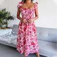 thumbnail image 2 of USSUMA Dress Women's Wedding Guest Pleated A Line Flowy Swing Boho Midi Sundresses for Women Casual Beach Floral Print Spaghetti Strap Square Neck Sleeveless Summer Sun Dresses Graduation, 2 of 5