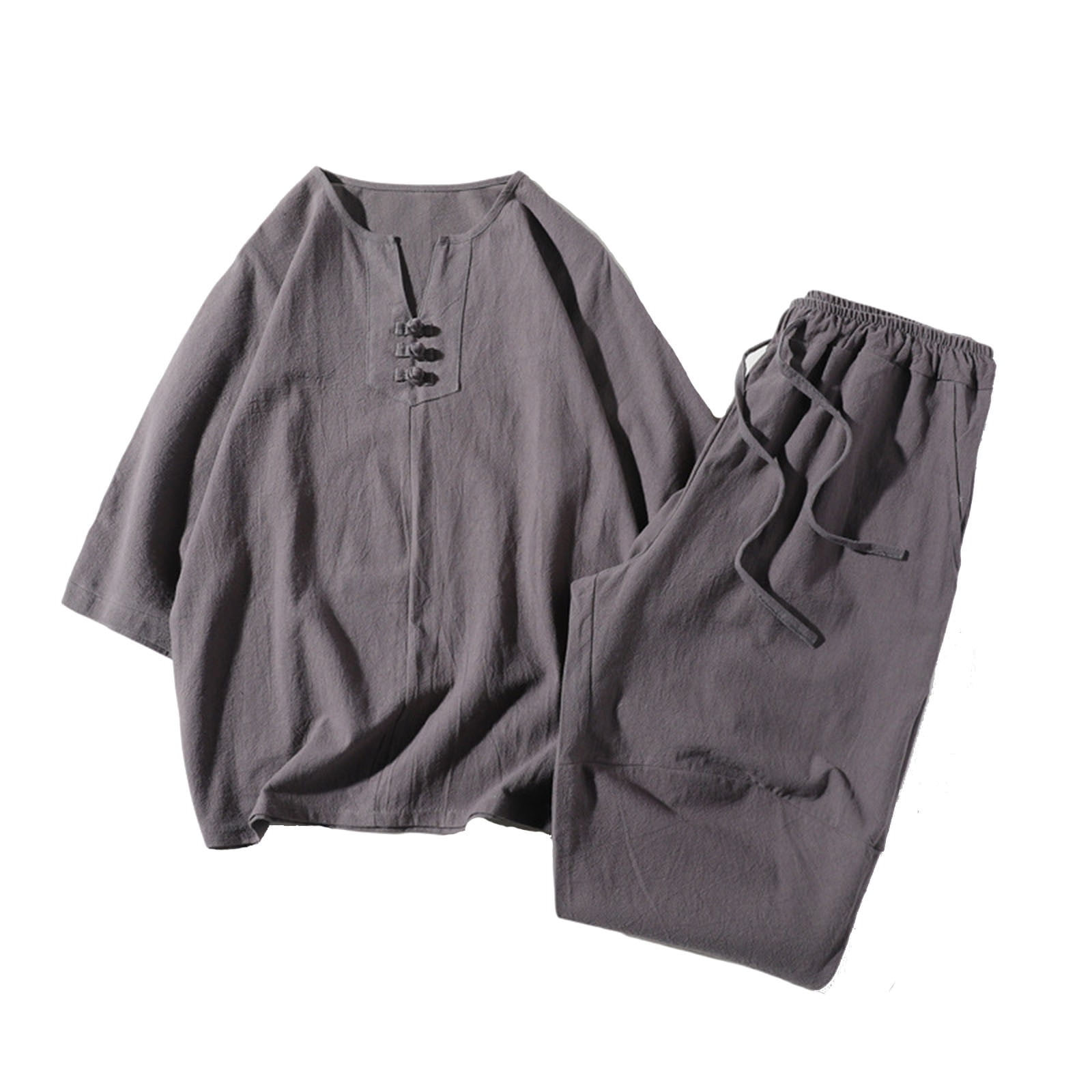 XZNGL Two Piece Pants Sets Mens Two Piece Solid Cotton Linen
