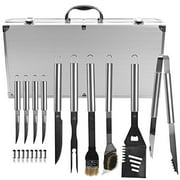 BBQ Grilling Tool Kit, 19 Piece Stainless Steel Summer Barbecue Grill Utensil Set with Carrying Case by Chef Buddy