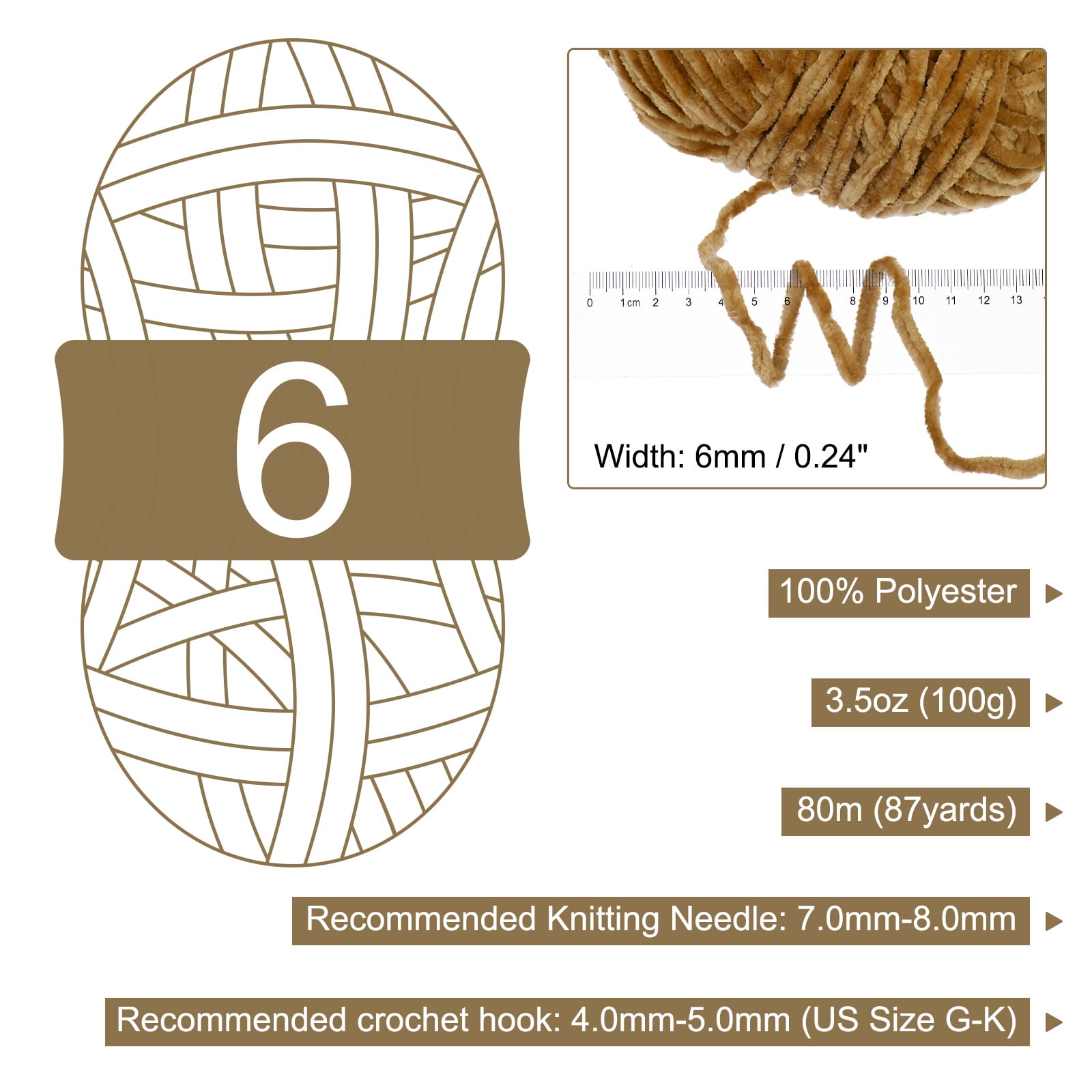 Uxcell 4pcs Velvet Yarn Soft Chenille Yarn 4x100g/14.1oz (347yds) Fluffy Yarn for Knitting Crochet Blanket Khaki
