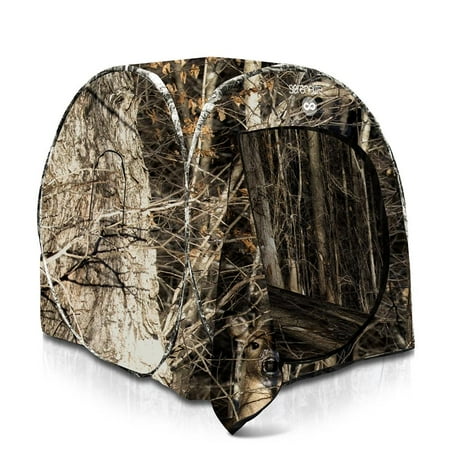 SereneLife Two Person Hunting Blind - Water Resistant Durashell Plus Hunting Ground Blind Tent Pop Up Blinds for Hunting w/ Shadow Guard Polyester Fabric Includes Carry Bag/Tie-Down Cords - SLHT49
