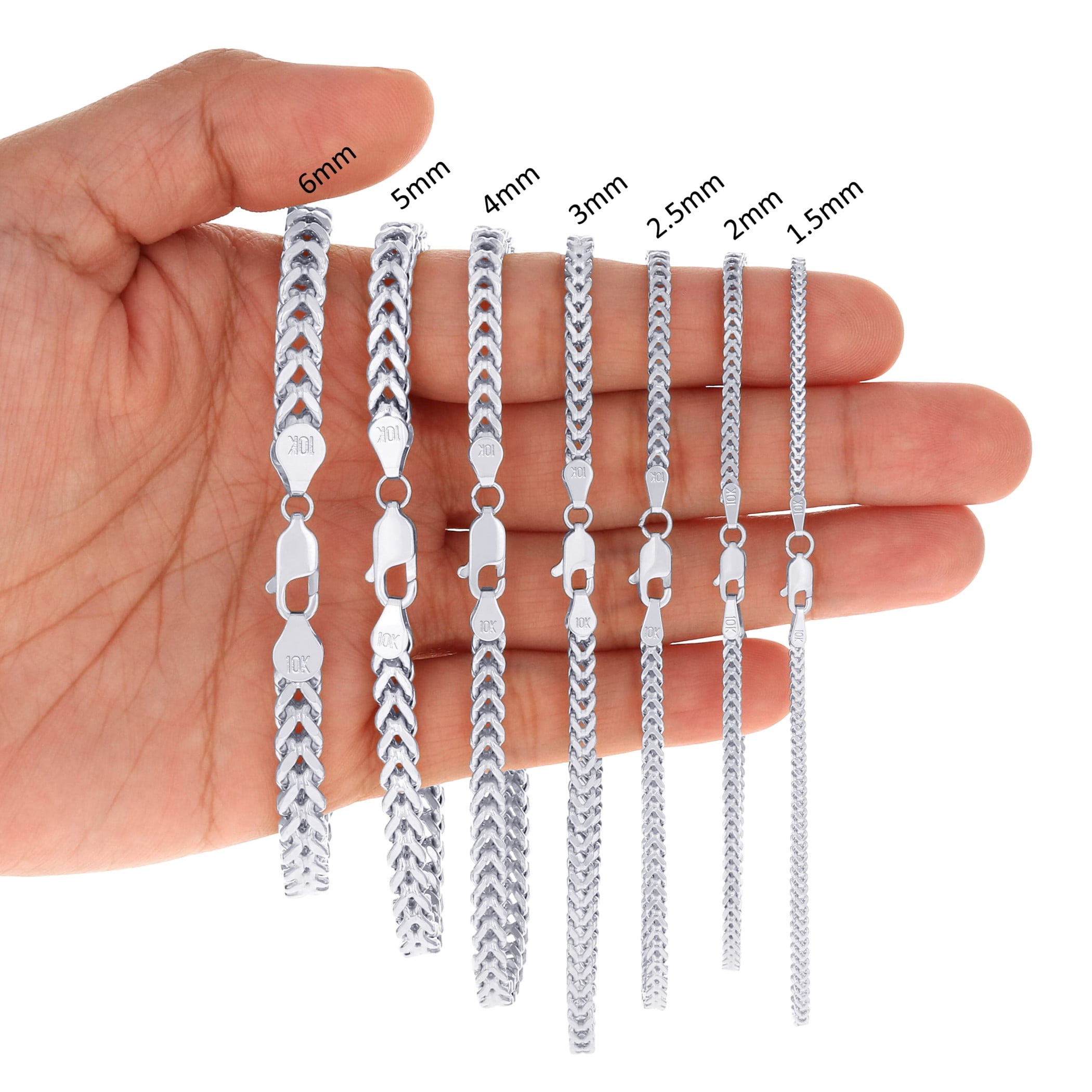 Nuragold 10K Real White Gold Franco Square Box Chain Wheat Necklace 16"-26" (1.5mm-3mm) Italian Jewelry for Men & Women