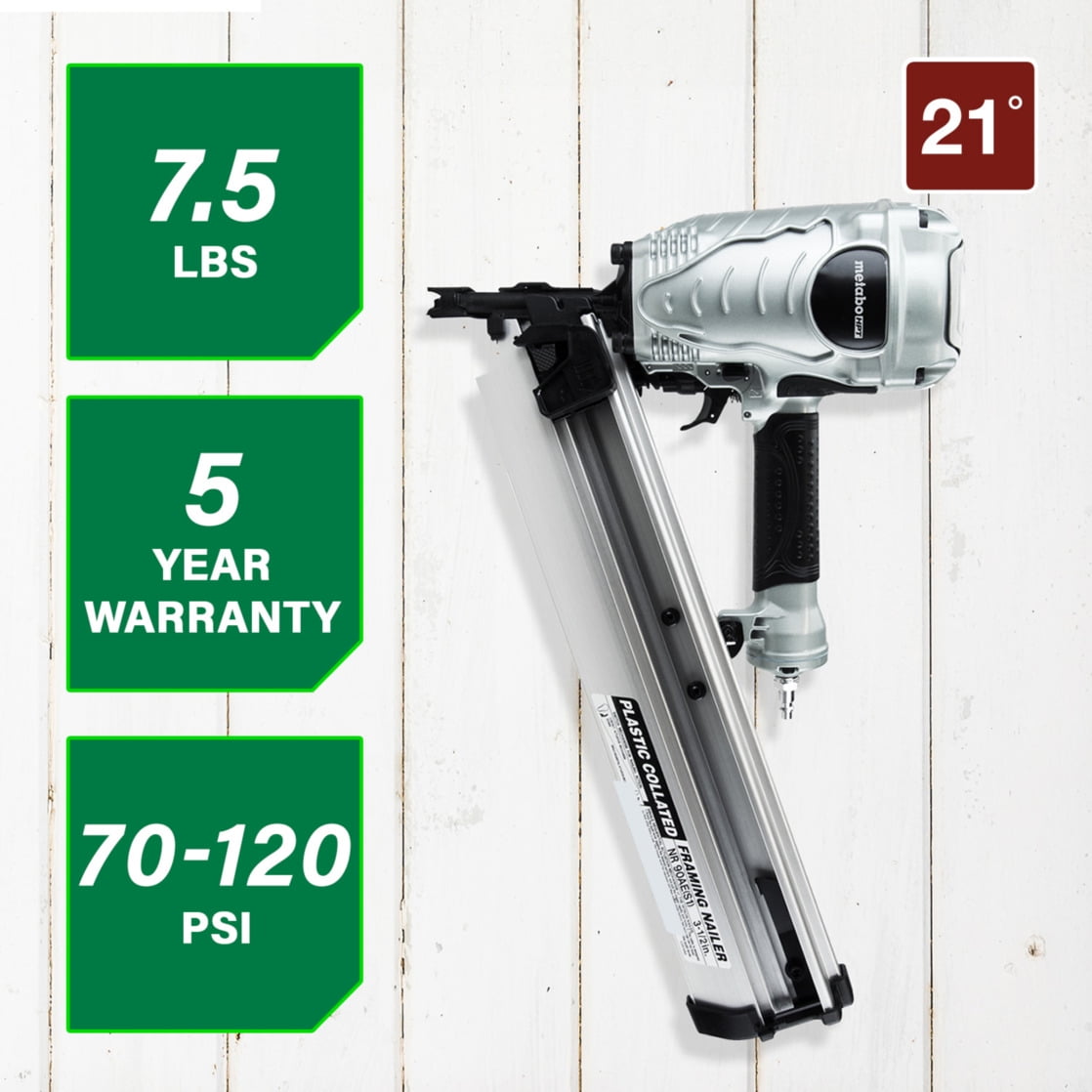 Metabo HPT Pneumatic Framing Nailer, 21-Degree, NR90AES1