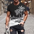 thumbnail image 2 of Camisetas de Manga Larga para Hombres Imprimir Fallow Cuello Redondo Camiseta, Moda Casual Manga Corta Mezcla de Algodón/Lino, 2 of 9