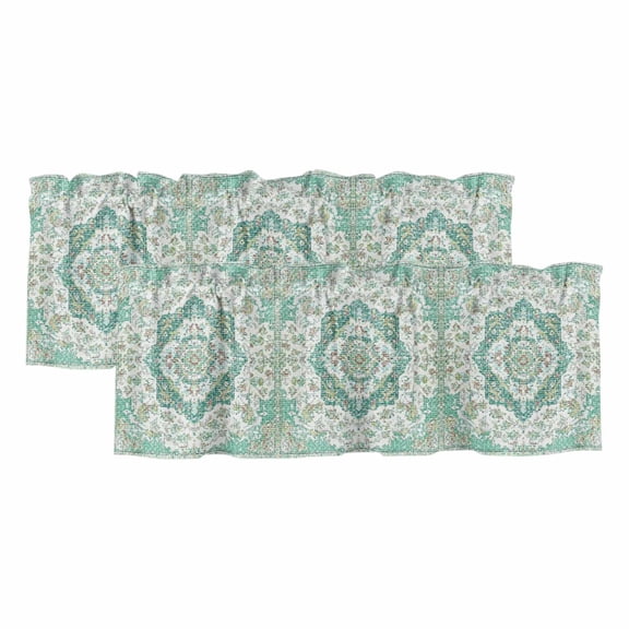 2 Pack Valances for Window, Turquoise Boho Short Curtains for Kitchen Bedroom Living Room, Vintage Abstract Art Floral Ethnic Tribe Rod Pocket Small Window Treatment Valance Drapes 42 x 18 Inch