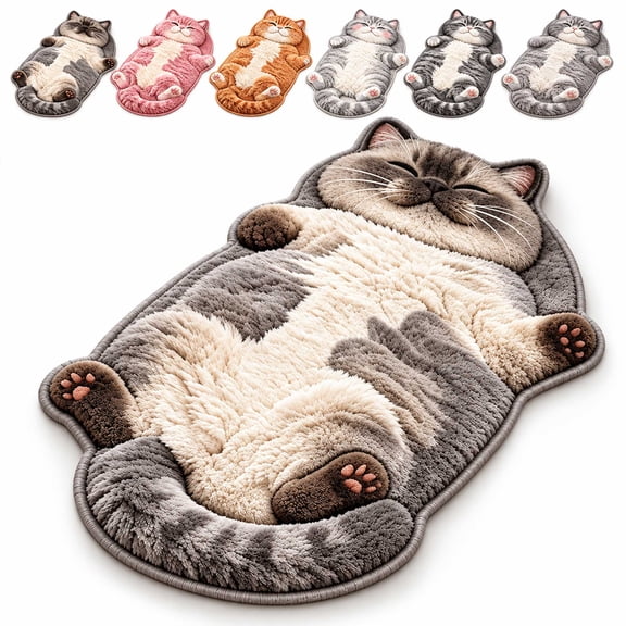 Cozy Cat Rugs, Plush Door Mat for Entryway & Bedside, Soft Non-Slip Machine Washable Indoor Decor, for Cat Lovers