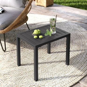 Pellebant  Outdoor Aluminum Patio Side Table Rectangular End Table - 18.1 in L* 13.8 in W * 15.7 in H Black