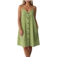 thumbnail image 3 of Bxsruta Women's V Neck Spaghetti Strap Button Down A Line Midi Dress Casual Loose Comfortable Swing Sundress with Pockets for Summer Beach Vacation Lightweight Flowy, 3 of 7