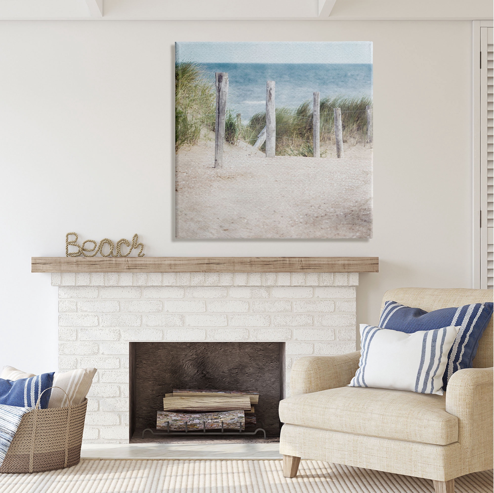 Stupell Industries Beach Fence Landscape Nature Painting Gallery Wrapped Canvas Print Wall Art, 36 x 36