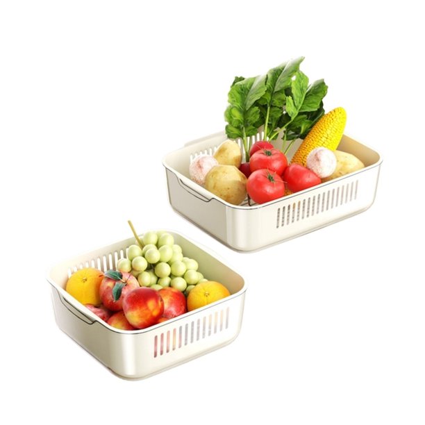 Paquete de 2 cestas de drenaje grandes y medianas for frutas y verduras, coladores de alimentos multifuncionales