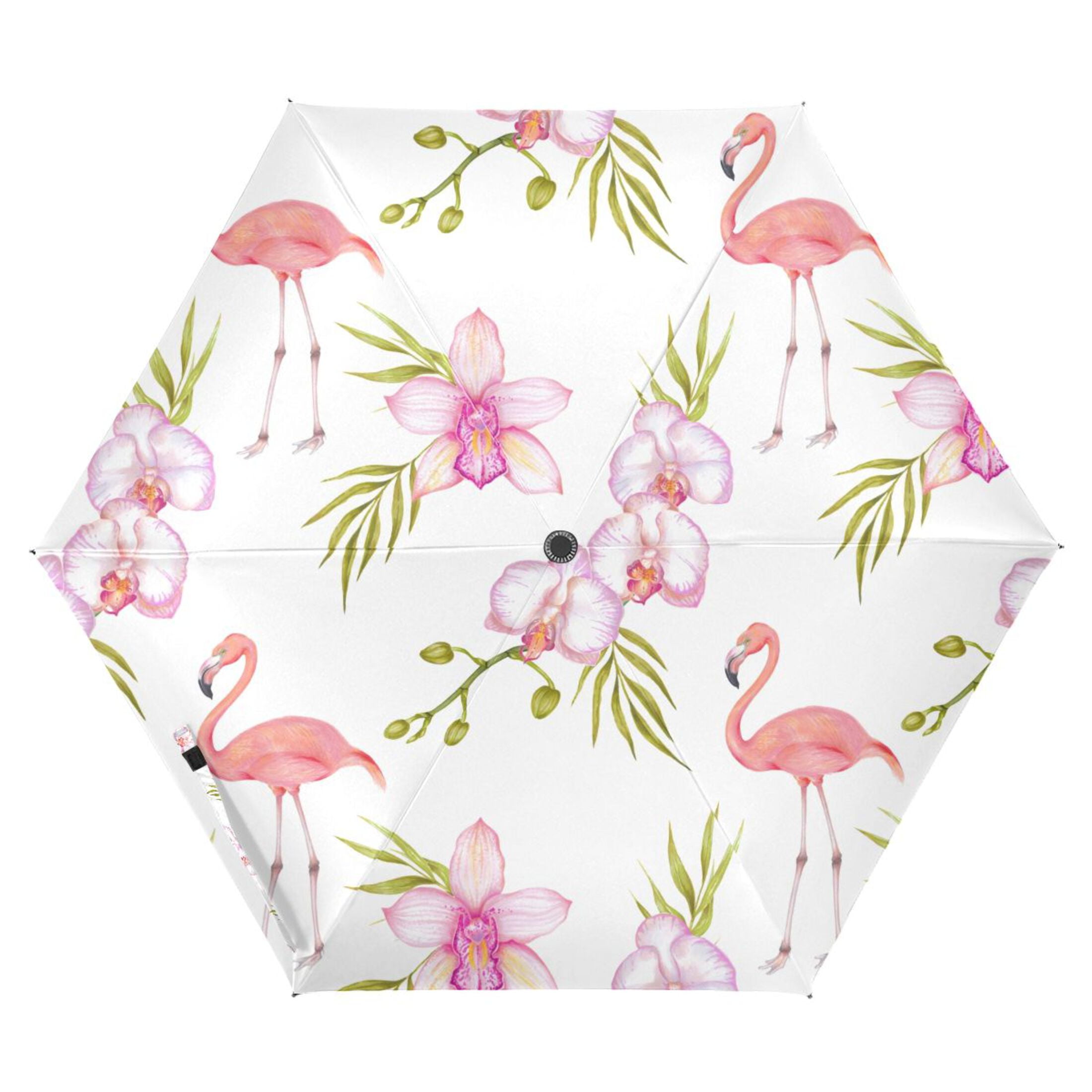 Pink Flamingo Flowers Compact Folding Umbrella for Rain Windproof Travel Umbrella UPF 50+ Lightweight Packable Arc Size