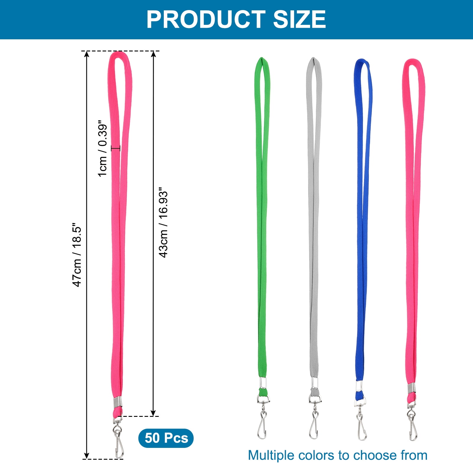 Uxcell 47cm Lanyards Bulk, 50Pcs Teacher Lanyards for ID Badges Keys Badge Lanyard Durable Personalized with Clip for ID Card, Hot Pink