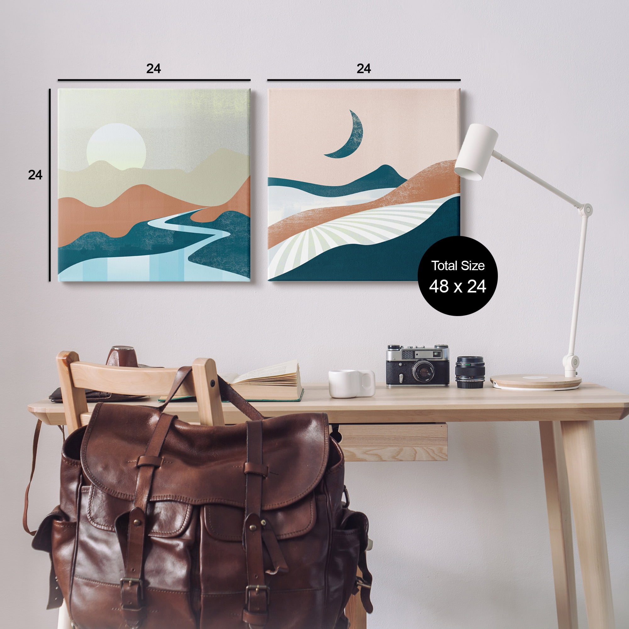 Stupell Industries Abstract Day & Night Landscape Abstract Painting Gallery Wrapped Canvas Print Wall Art, 24 x 24, Set of 2