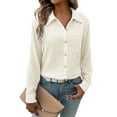 thumbnail image 3 of Women'S Button Down Shirts Long Sleeve V Neck Business Casual Plain Blouses Top Apricot M, 3 of 9