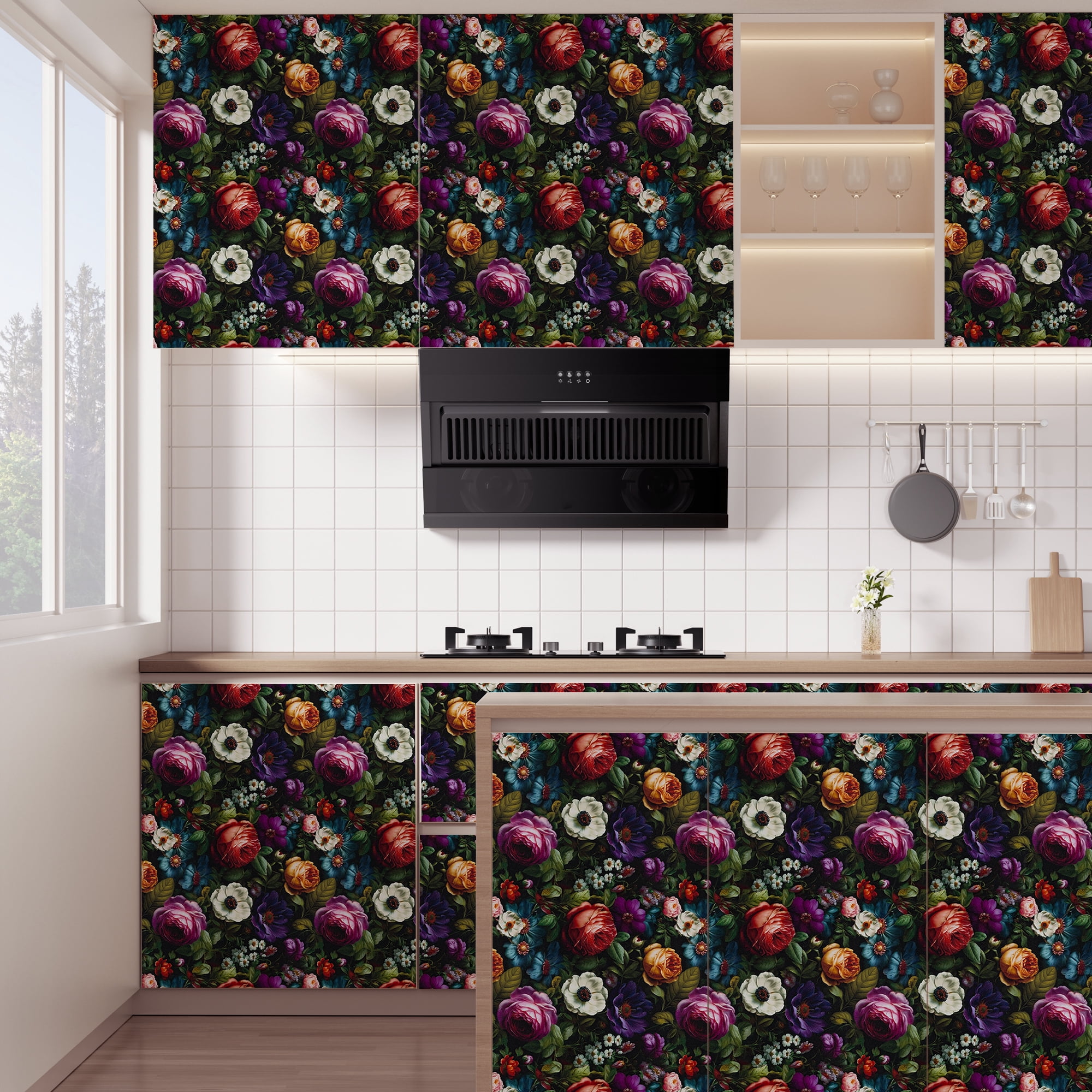 (3 pack) Abyssaly Floral Wallpaper Peel and Stick 17.3"×118.1" Floral Wallpaper Vintage Plant Watercolor Self Adhesive Textured Wall Paper Contact Paper Home Decor Wall Covering Old Furniture Renovation