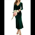 thumbnail image 2 of Vestido Elegante de Terciopelo para Mujer, con Escote en V Profundo, Cruzado A la Cadera, Liso, de Larga, para Fiesta de Noche, Cóctel o Graduación Verde Oscuro L, 2 of 9
