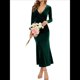 thumbnail image 2 of Vestido Elegante de Terciopelo para Mujer, con Escote en V Profundo, Cruzado A la Cadera, Liso, de Larga, para Fiesta de Noche, Cóctel o Graduación Verde Oscuro L, 2 of 9
