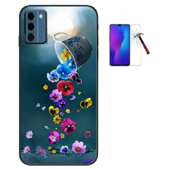 Phone Case for Nokia C300, Flexible TPU Printed Cover Case    Tempered Glass (Color Flower)