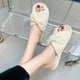 thumbnail image 5 of Pantuflas de pana con tiras cruzadas para mujer, antideslizantes, para interiores, para parejas (Beige 40-41), 5 of 7