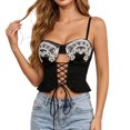 thumbnail image 2 of Lace Up Corset Top Women Spaghetti Strap Bustier Crop Top with Pleated Peplum Hem Renaissance Tavern Wench Pirate Maid Halloween Costume Cosplay Vintage Outfit, 2 of 6